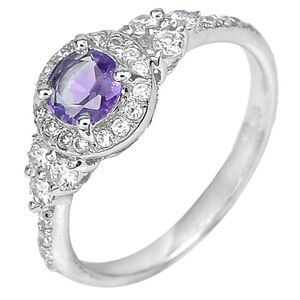 Sterling Silver Ring Size 7.5 with Natural Purple Amethyst and Cz 1.93 G.